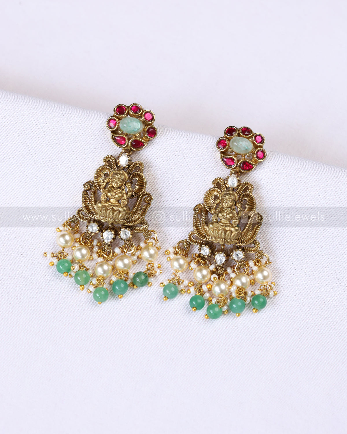 Lakshmi Kemp Antique Gold Premium Choker with - Mint Beads / Green Beads