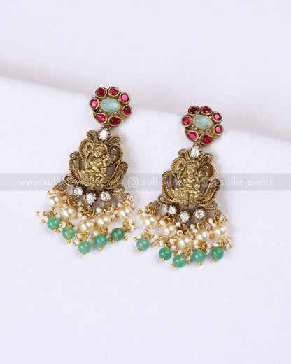 Lakshmi Kemp Antique Gold Premium Choker with - Mint Beads / Green Beads