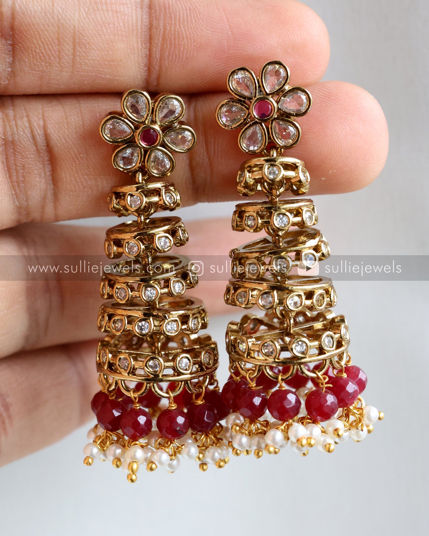 Flower Tower Ruby Jhumka