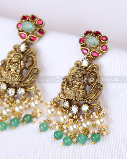Lakshmi Kemp Antique Gold Premium Choker with - Mint Beads / Green Beads