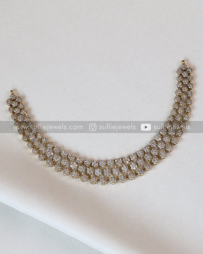 Diamond Lookalike Three Layer Necklace with Earring