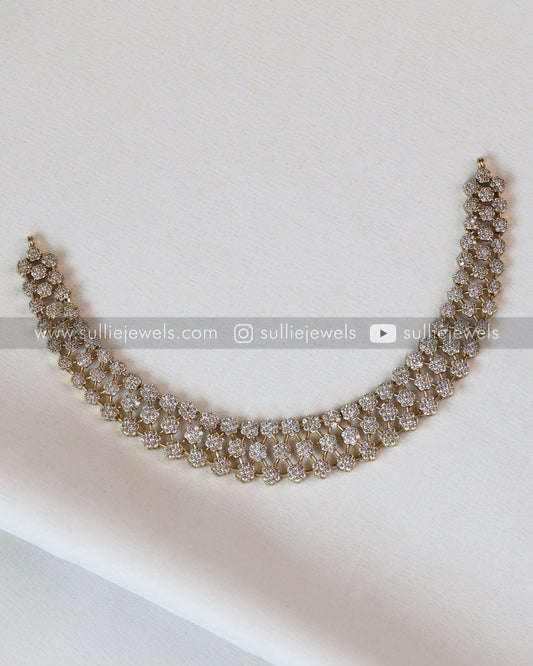 Diamond Lookalike Three Layer Necklace with Earring