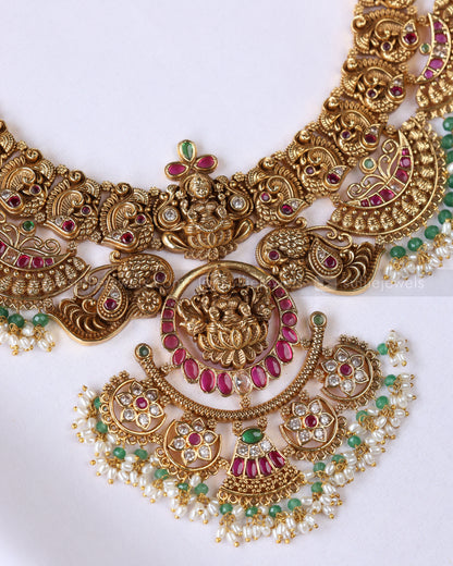 3902 - Lakshmi Designer Premium Broad Mint Beads Necklace with Earring