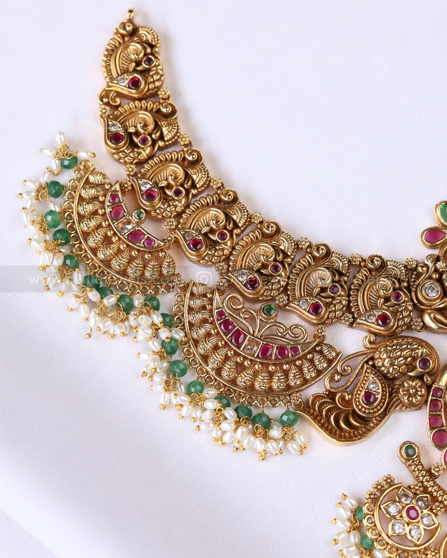 3902 - Lakshmi Designer Premium Broad Mint Beads Necklace with Earring