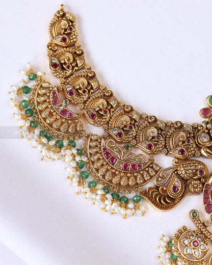 3902 - Lakshmi Designer Premium Broad Mint Beads Necklace with Earring