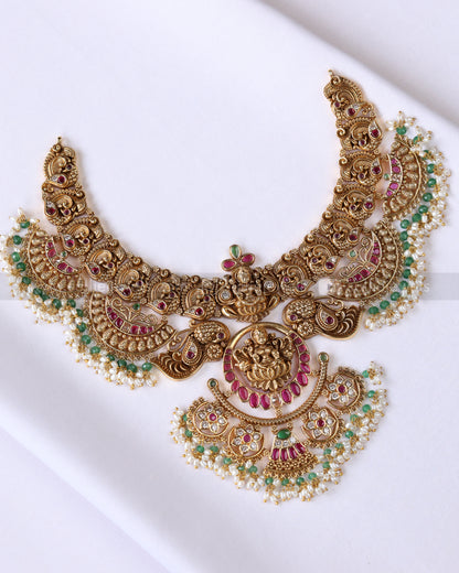 3902 - Lakshmi Designer Premium Broad Mint Beads Necklace with Earring