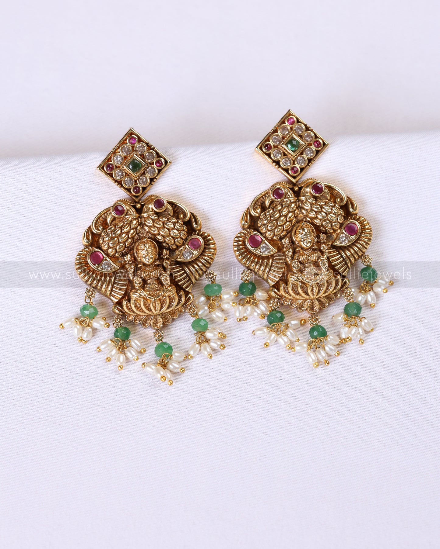 3902 - Lakshmi Designer Premium Broad Mint Beads Necklace with Earring
