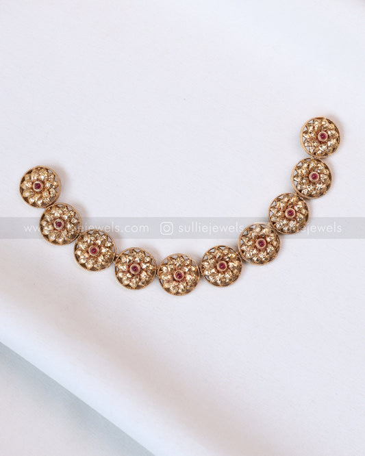 3742 - Sullie Basic - Round Ruby Flower Necklace with Stud