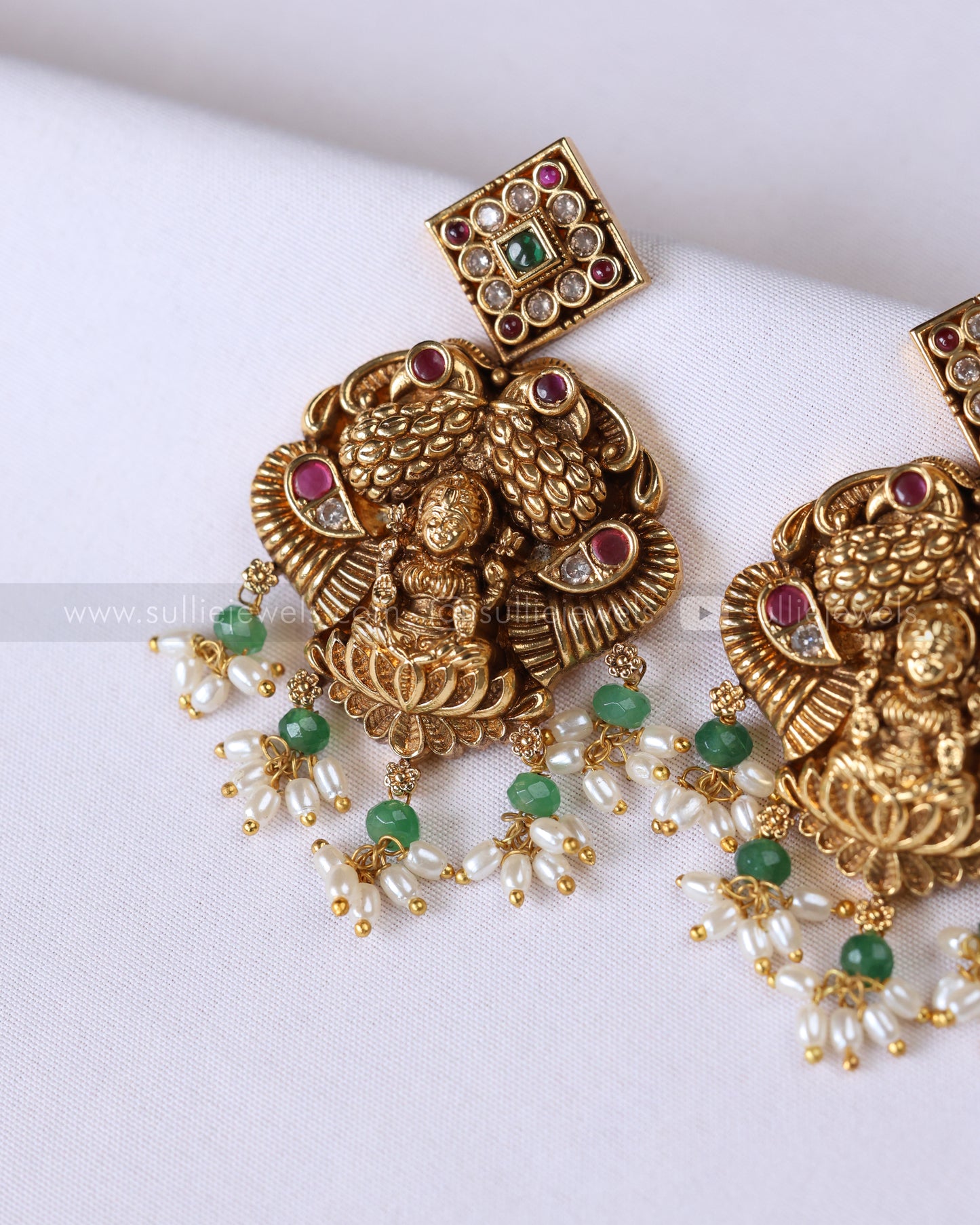 3902 - Lakshmi Designer Premium Broad Mint Beads Necklace with Earring