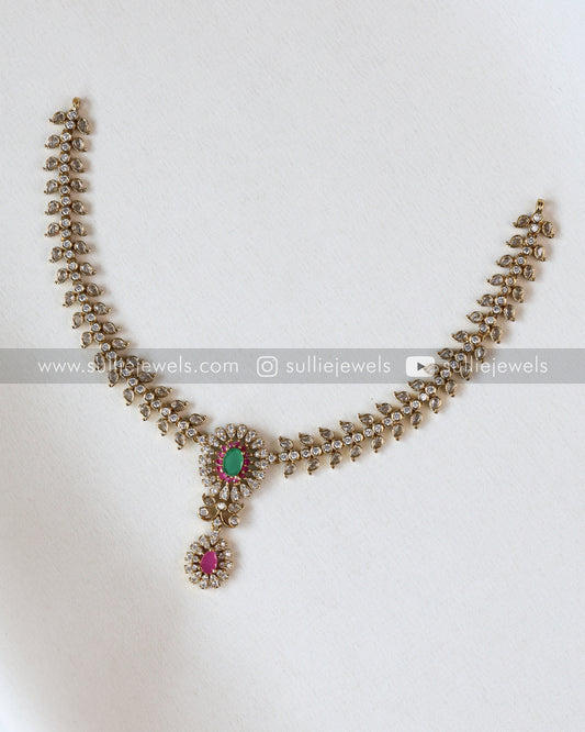 AD Green & Ruby Centre Stone Necklace with Jhumka