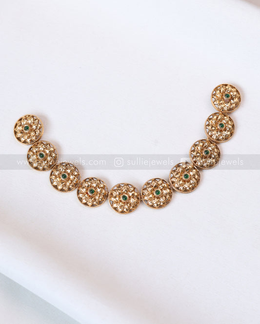 3743 - Sullie Basic - Round Green Flower Necklace with Stud