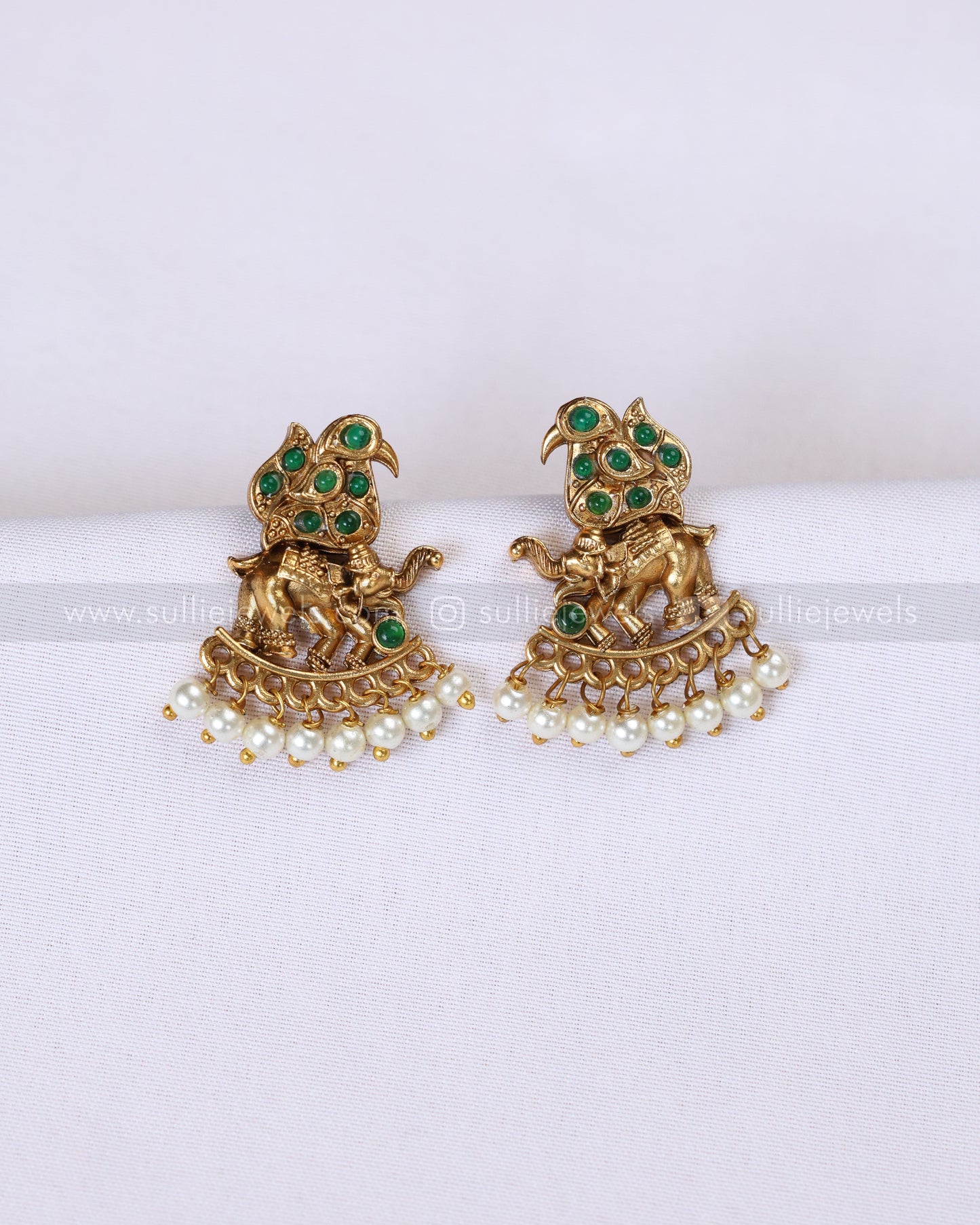 3915 - Sullie Basic Elephant Green Stone Lakshmi Necklace with Earring