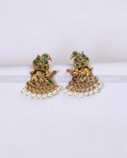 3915 - Sullie Basic Elephant Green Stone Lakshmi Necklace with Earring