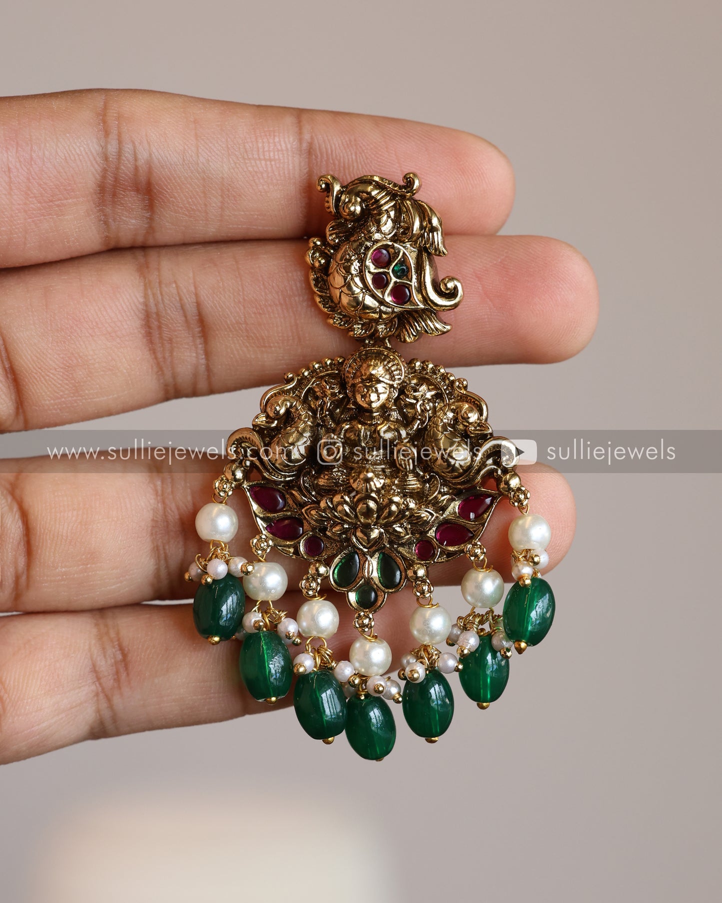 Goddess & Radha Krishna Bridal Combo - Pearl & Green Beads ( 5 piece )
