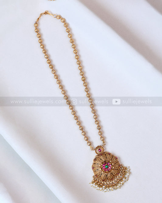 6038 - Sullie Basic - Floral Gold & Pearl Pendant Set with Jhumka