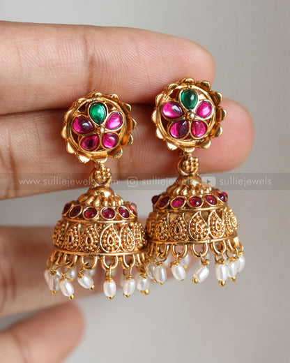 6038 - Sullie Basic - Floral Gold & Pearl Pendant Set with Jhumka