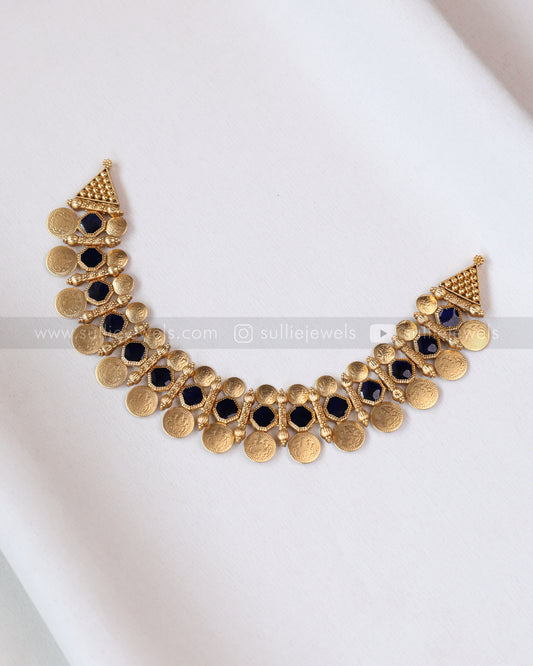 3748 - Sullie Basic - Navy Blue Stone Coin Necklace with Stud