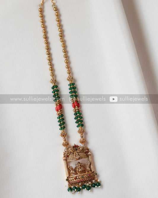 Sullie Basic - Coral & Green Chain Lakshmi Detailed Pendant with Jhumka