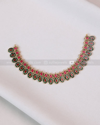 3750 - Sullie Basic - Meenakari Leaf Design Necklace with Stud