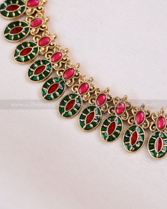 3750 - Sullie Basic - Meenakari Leaf Design Necklace with Stud