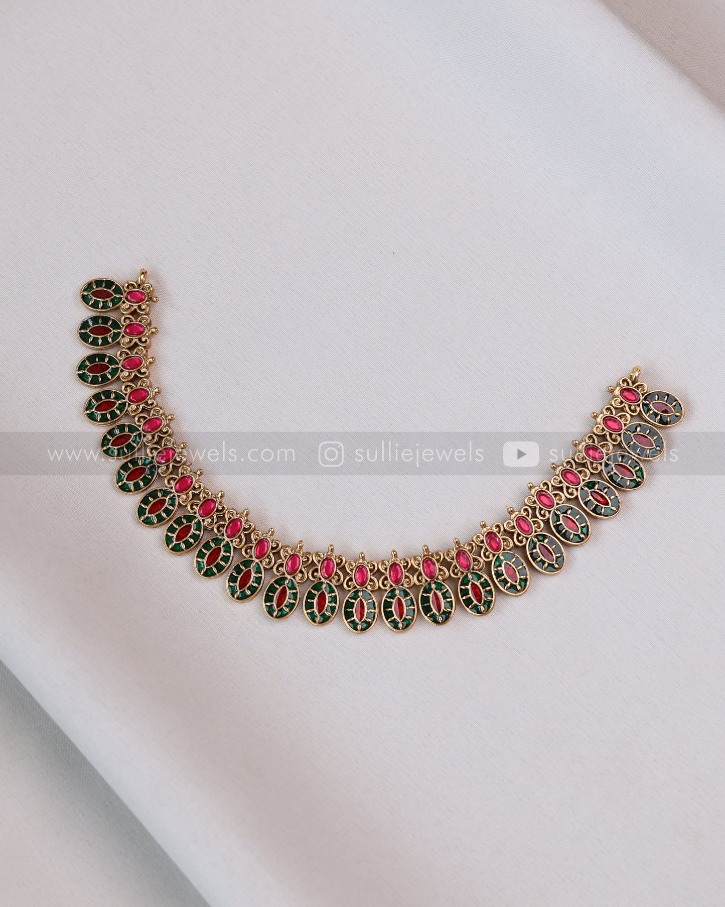 3750 - Sullie Basic - Meenakari Leaf Design Necklace with Stud