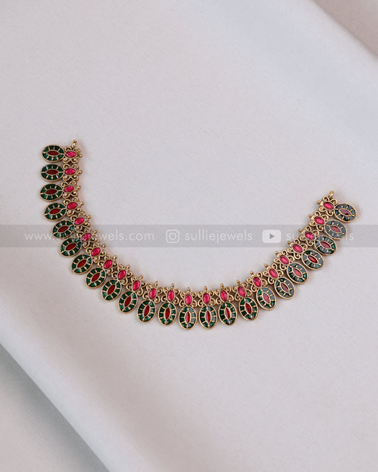 3750 - Sullie Basic - Meenakari Leaf Design Necklace with Stud