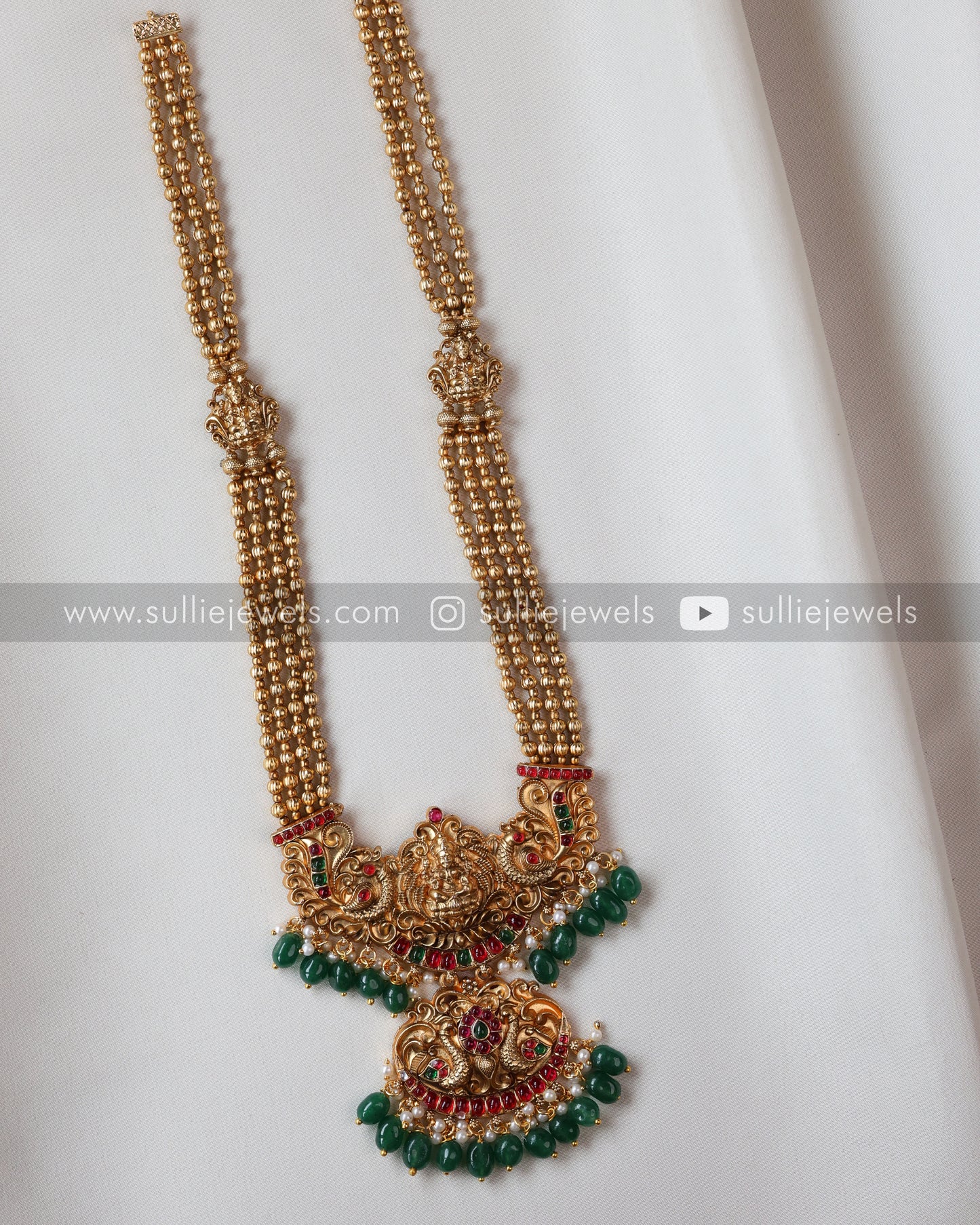 Sullie Basic - Lakshmi Green Beads Long Chain / Haaram with Jhumka