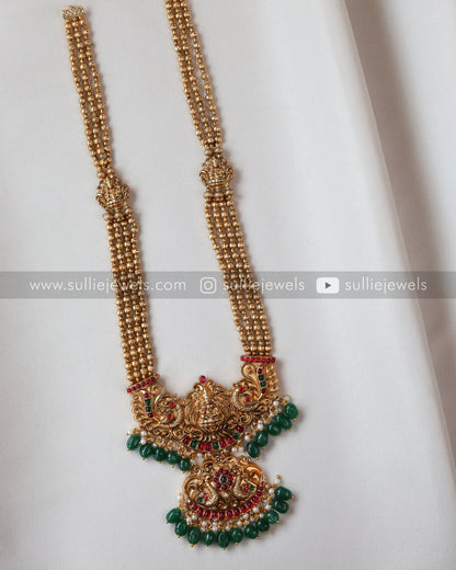 Sullie Basic - Lakshmi Green Beads Long Chain / Haaram with Jhumka