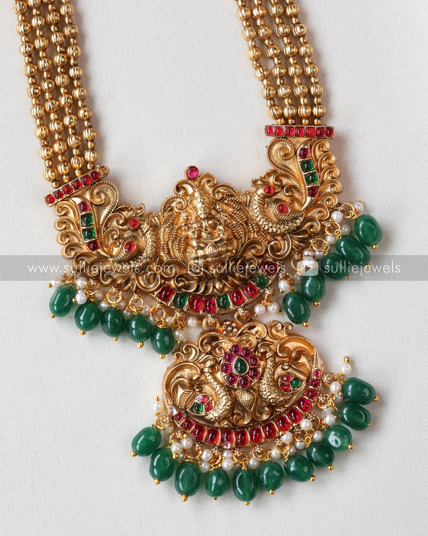 Sullie Basic - Lakshmi Green Beads Long Chain / Haaram with Jhumka