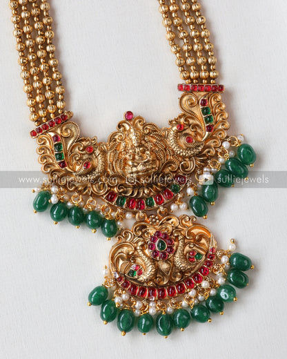 Sullie Basic - Lakshmi Green Beads Long Chain / Haaram with Jhumka