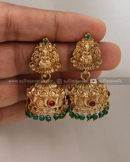 Sullie Basic - Lakshmi Green Beads Long Chain / Haaram with Jhumka