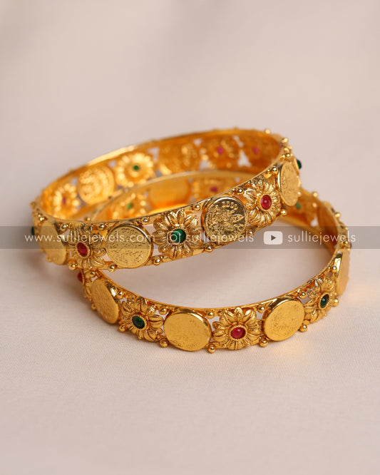 Lakshmi Coin Gold Bangle Set of 2