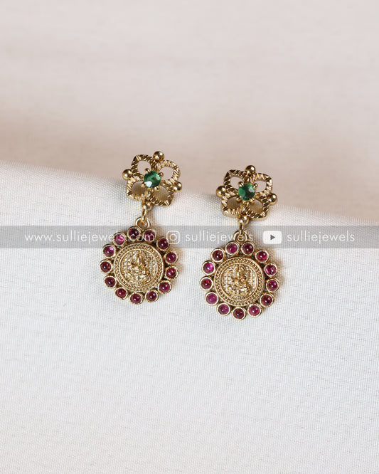 Traditional Coin Ruby Stone Earrings