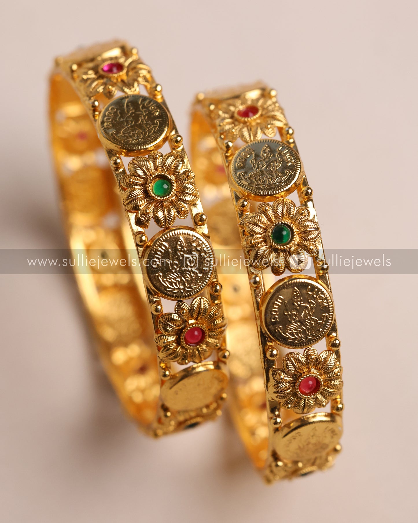 Lakshmi Coin Gold Bangle Set of 2