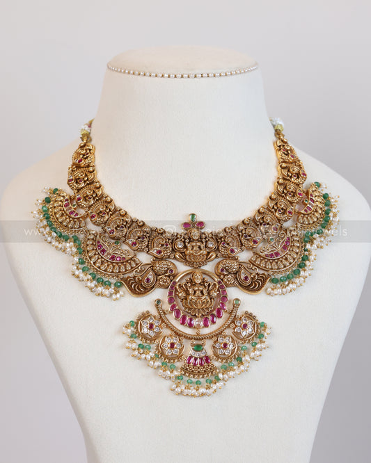 3902 - Lakshmi Designer Premium Broad Mint Beads Necklace with Earring