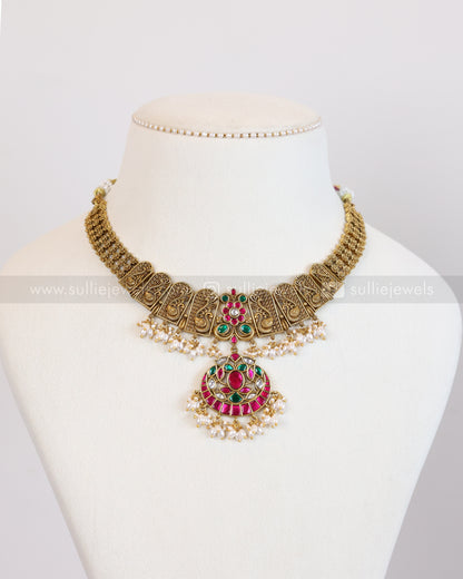 3822 - Premium Jadau Kemp Statement Necklace with Stud