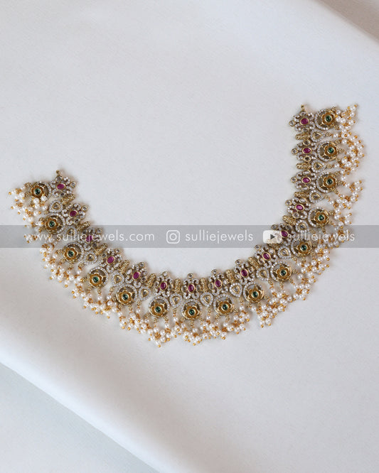 No Idol - AD Stone Guttapusalu Necklace with Earring
