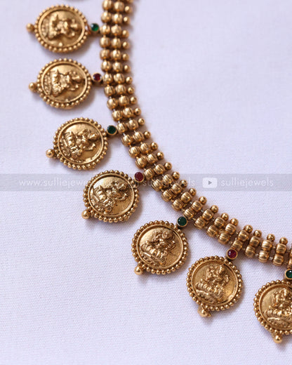3939 - Gold Beaded Lakshmi Coin Necklace with Stud