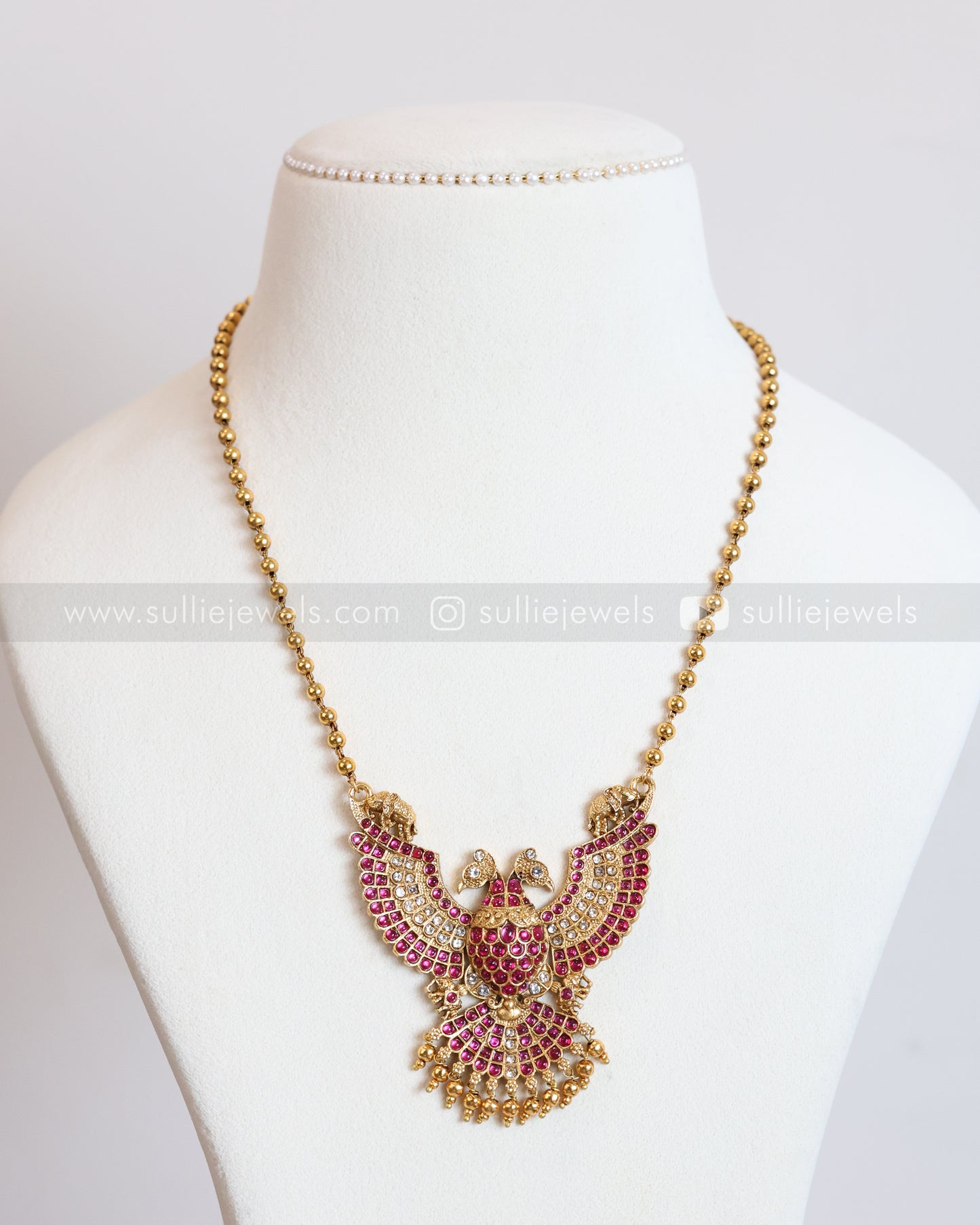 6037 - Sullie Basic - Two Headed Bird Pendant Gold Chain with Earring