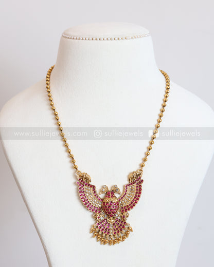 6037 - Sullie Basic - Two Headed Bird Pendant Gold Chain with Earring