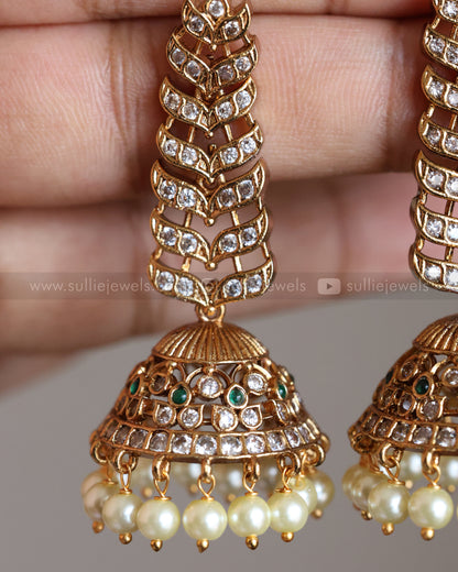 E1264 - Designer AD Leaf Long Jhumka