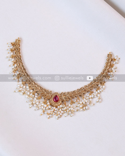 Sullie Basic - Stone Gold Necklace with Pearls & Stud - Ruby
