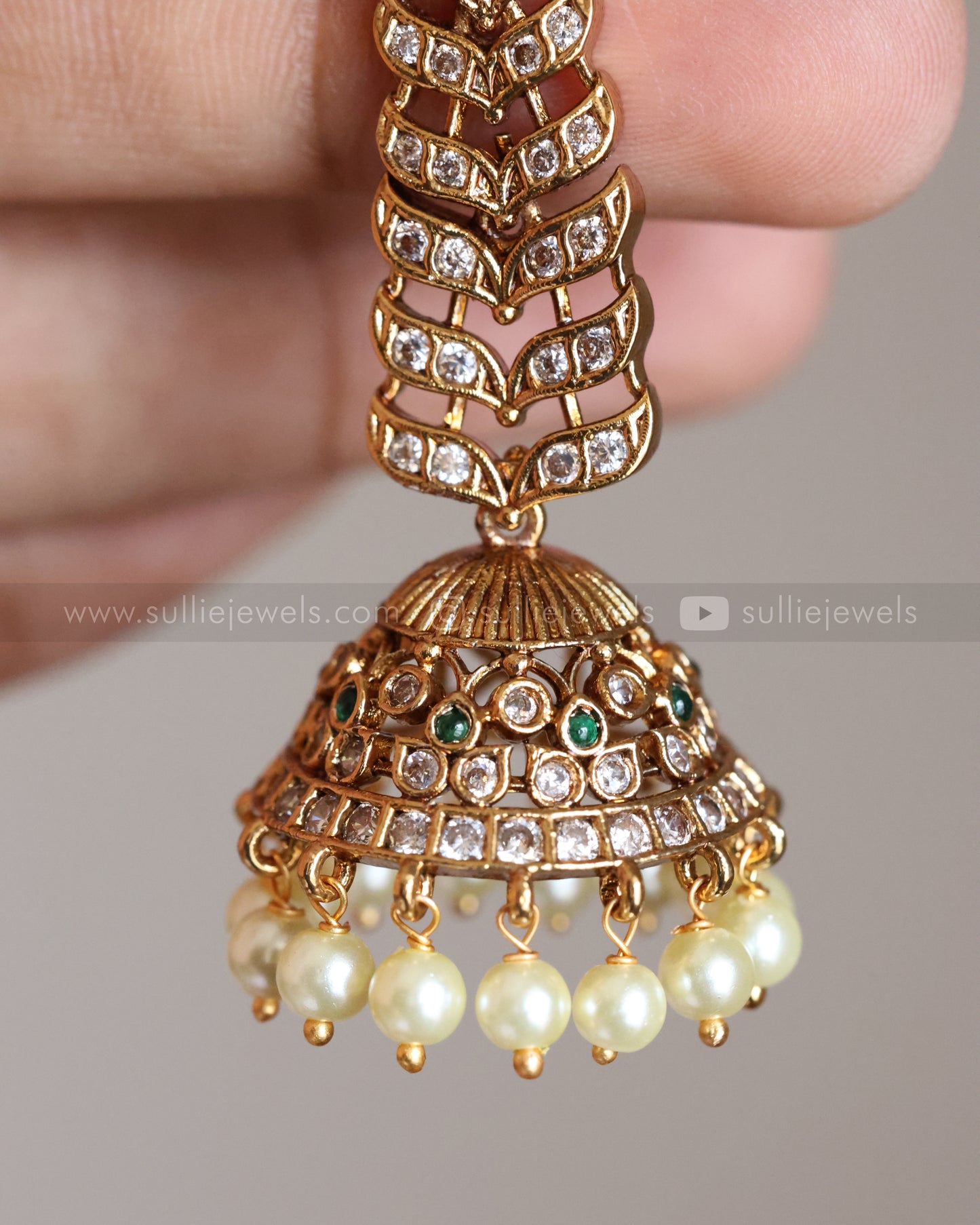 E1264 - Designer AD Leaf Long Jhumka