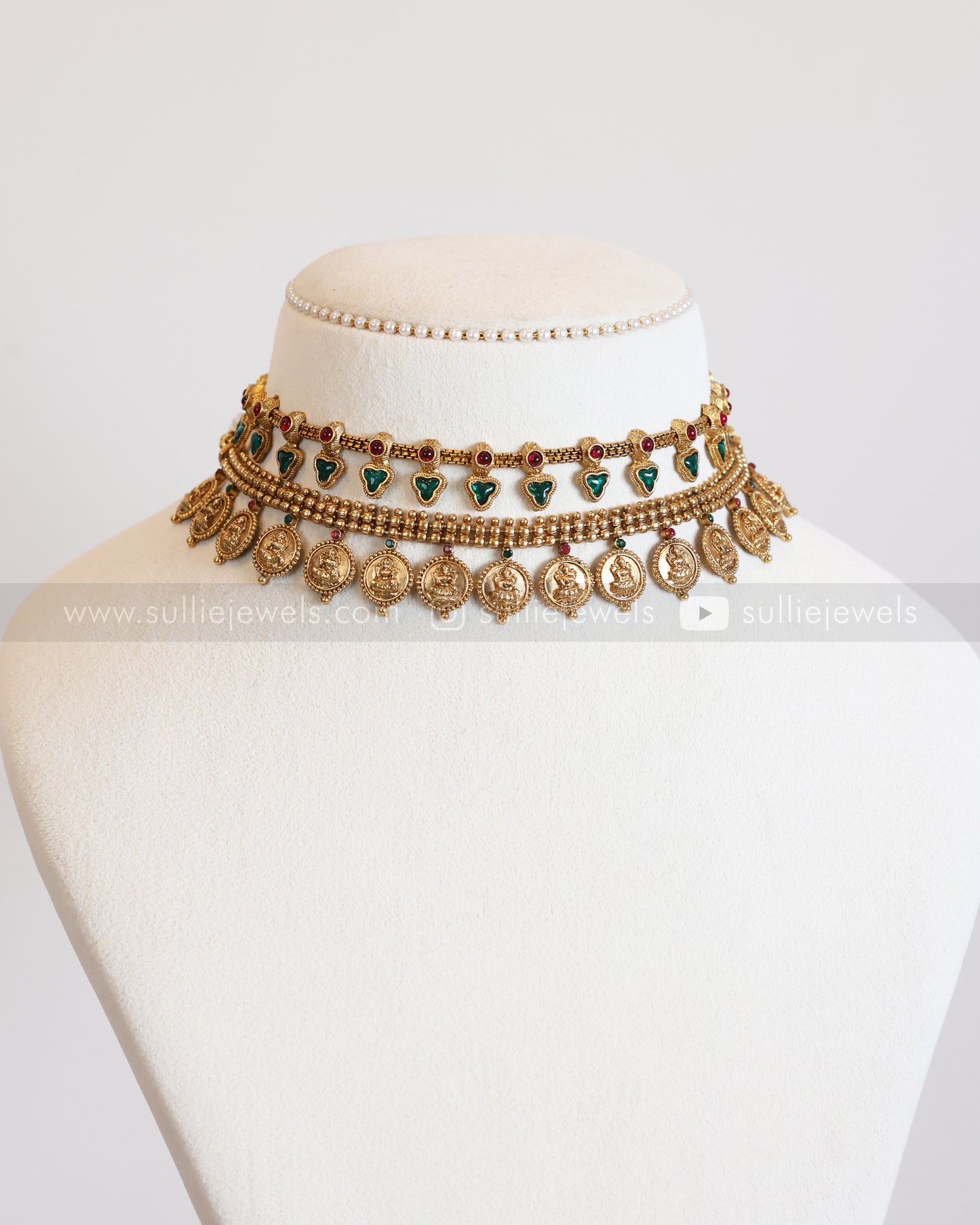 Beaded Coin & Ruby Green Palakka Layered Combo
