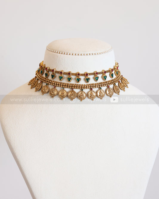 Beaded Coin & Ruby Green Palakka Layered Combo