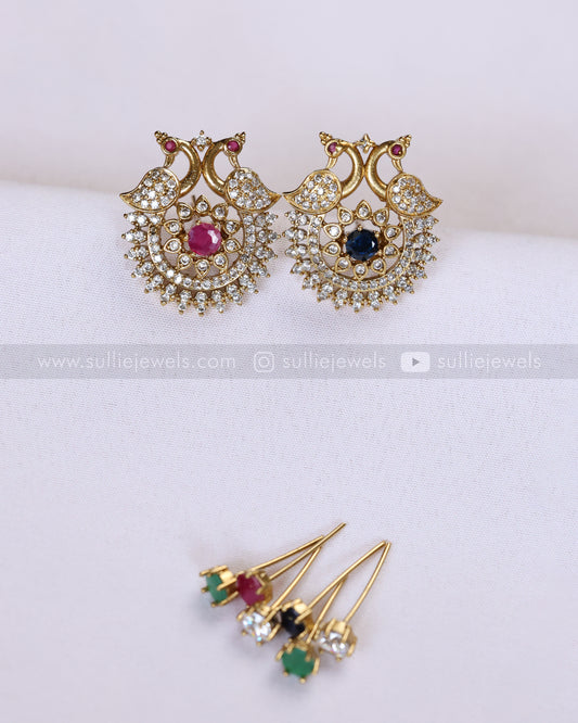E1214 - 4 in 1 AD Peacock Changeable Stud