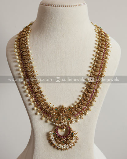 Lakshmi Designer Pearl Long Chain / Haaram with Earring