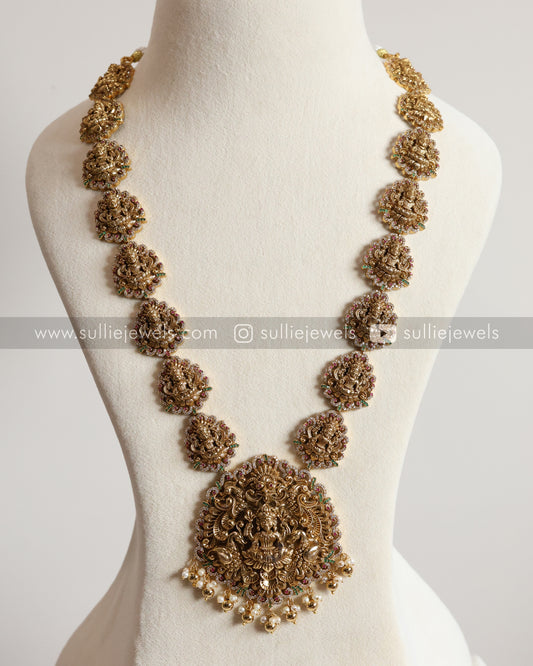 Goddess Premium Stonework Designer Long Chain / Haaram with Earring