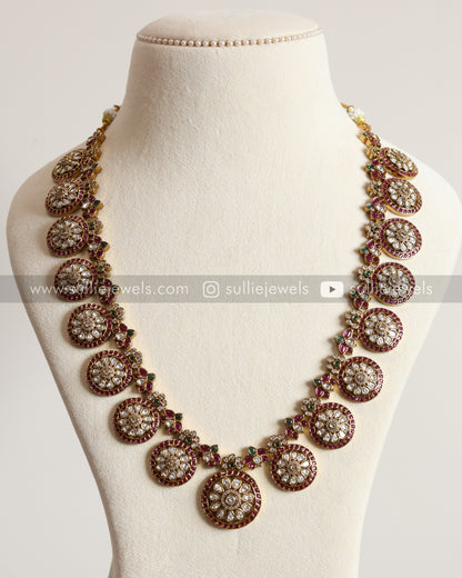 No Idol - Premium AD Ruby Kemp Design Haaram / Long Chain with Earring