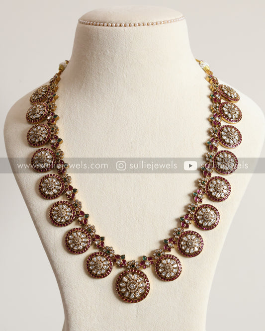 No Idol - Premium AD Ruby Kemp Design Haaram / Long Chain with Earring